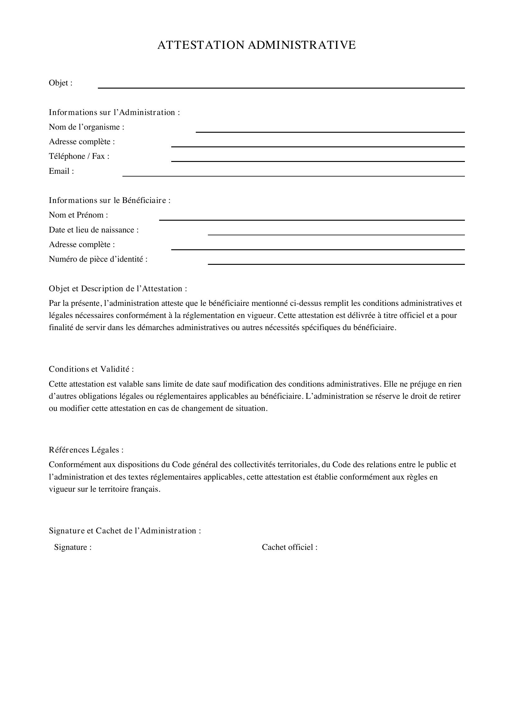 Attestation Administrative