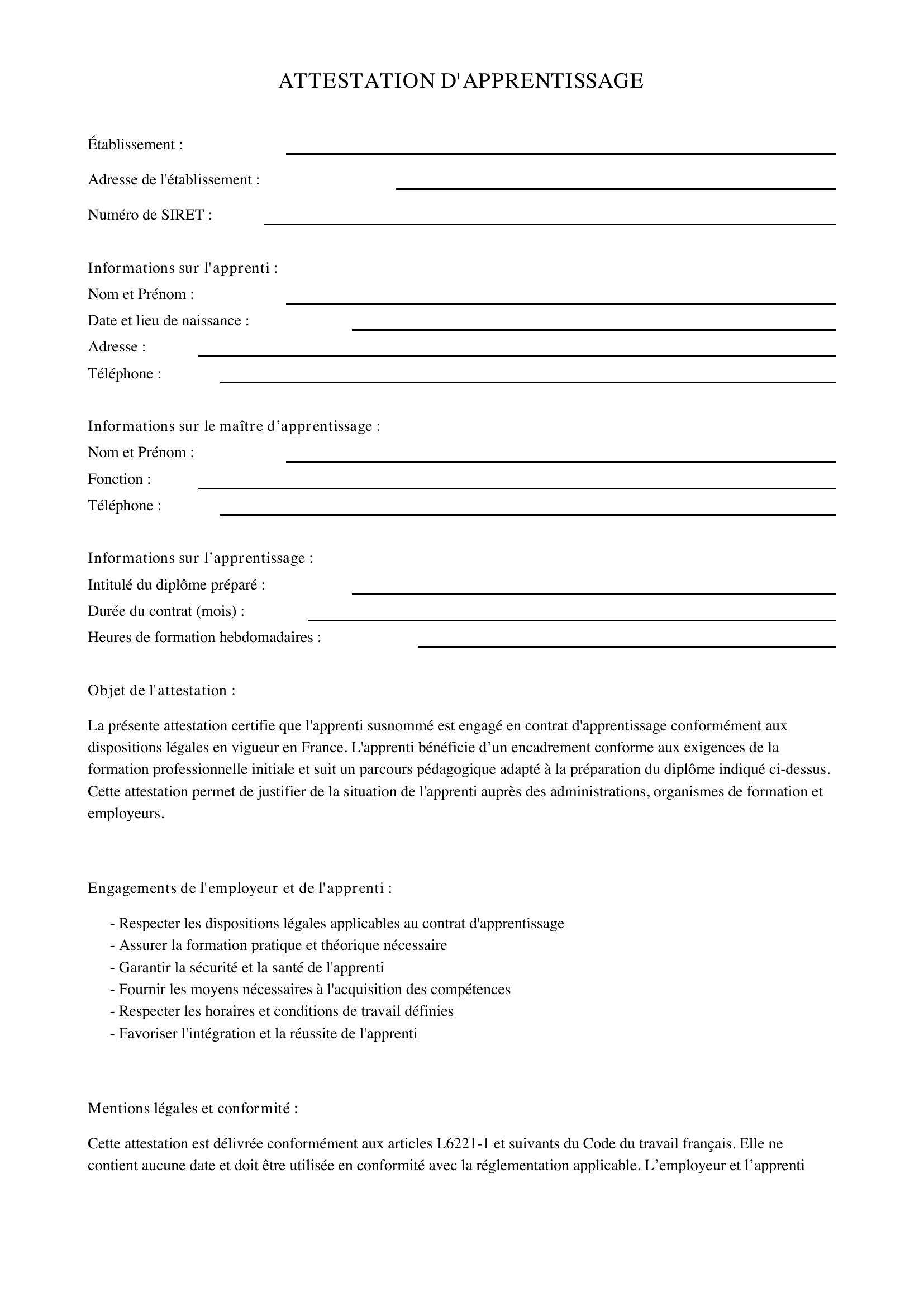 Attestation D'Apprentissage