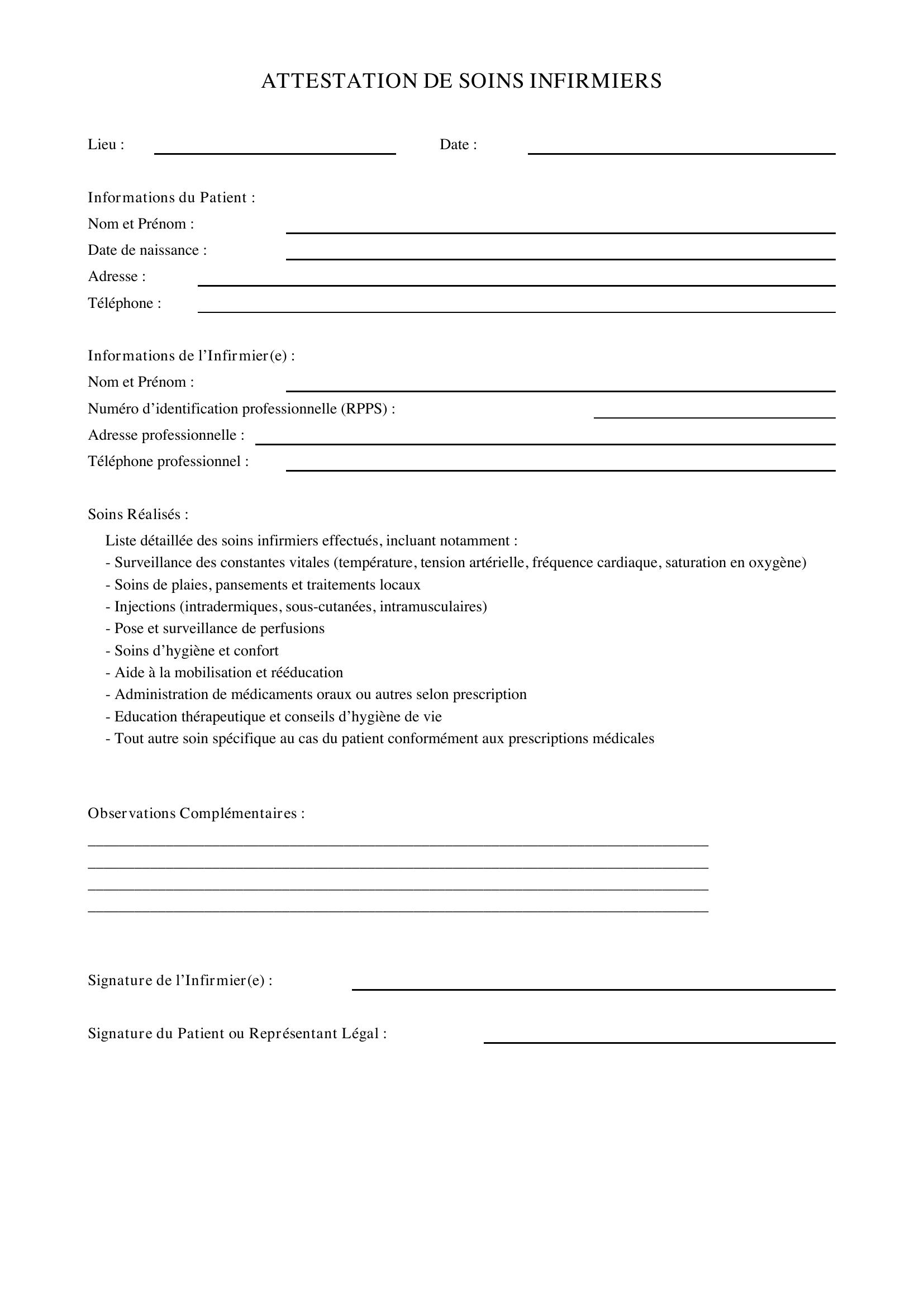 Attestation De Soins Infirmiers