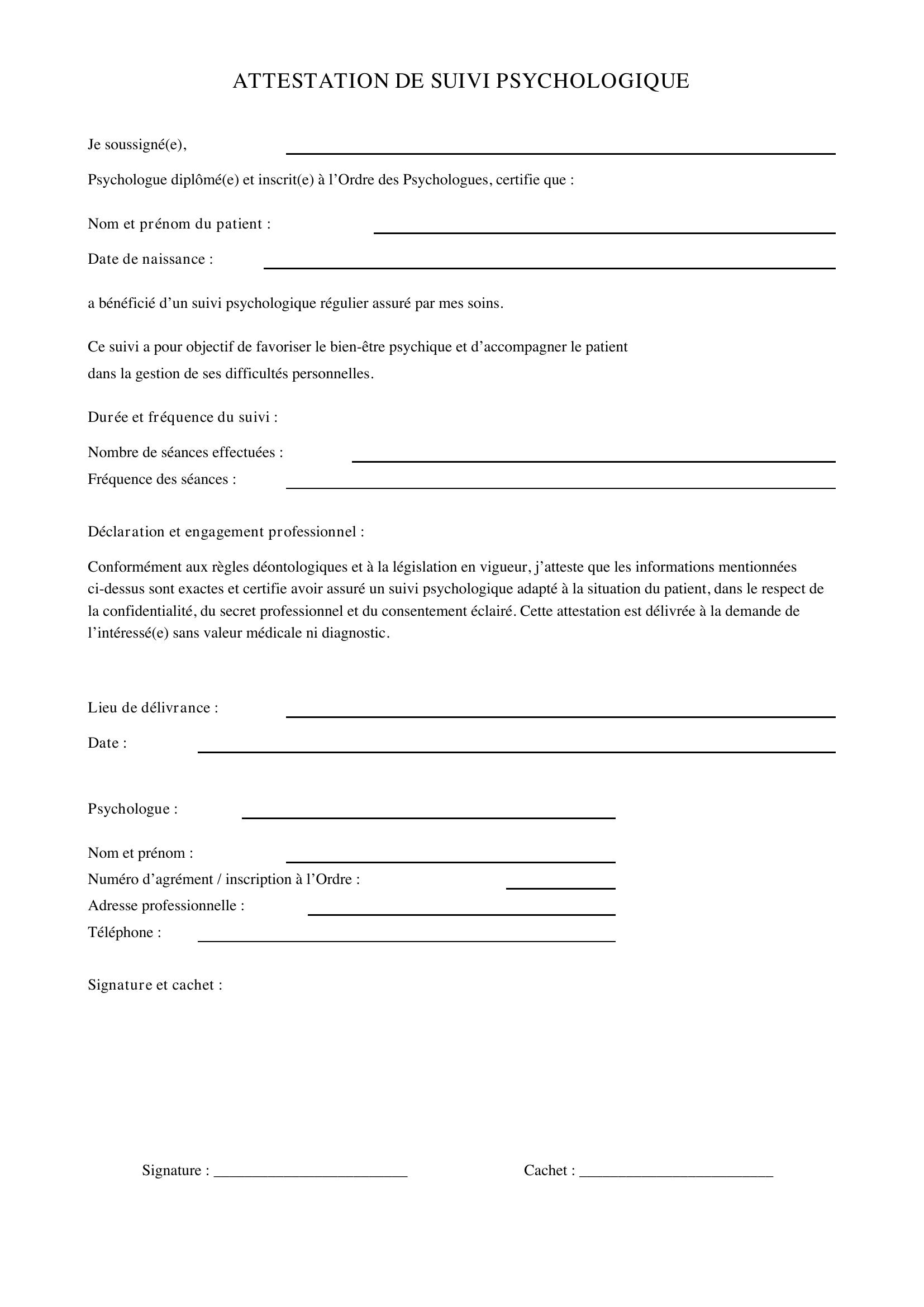 Attestation De Suivi Psychologique