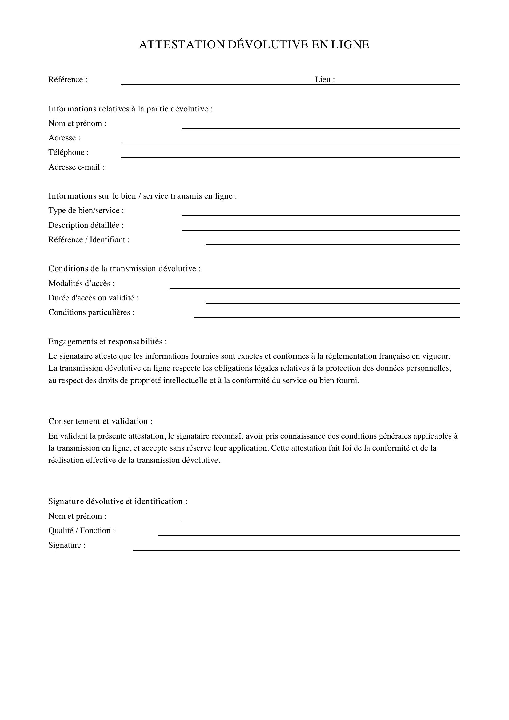 Attestation Dévolutive En Ligne