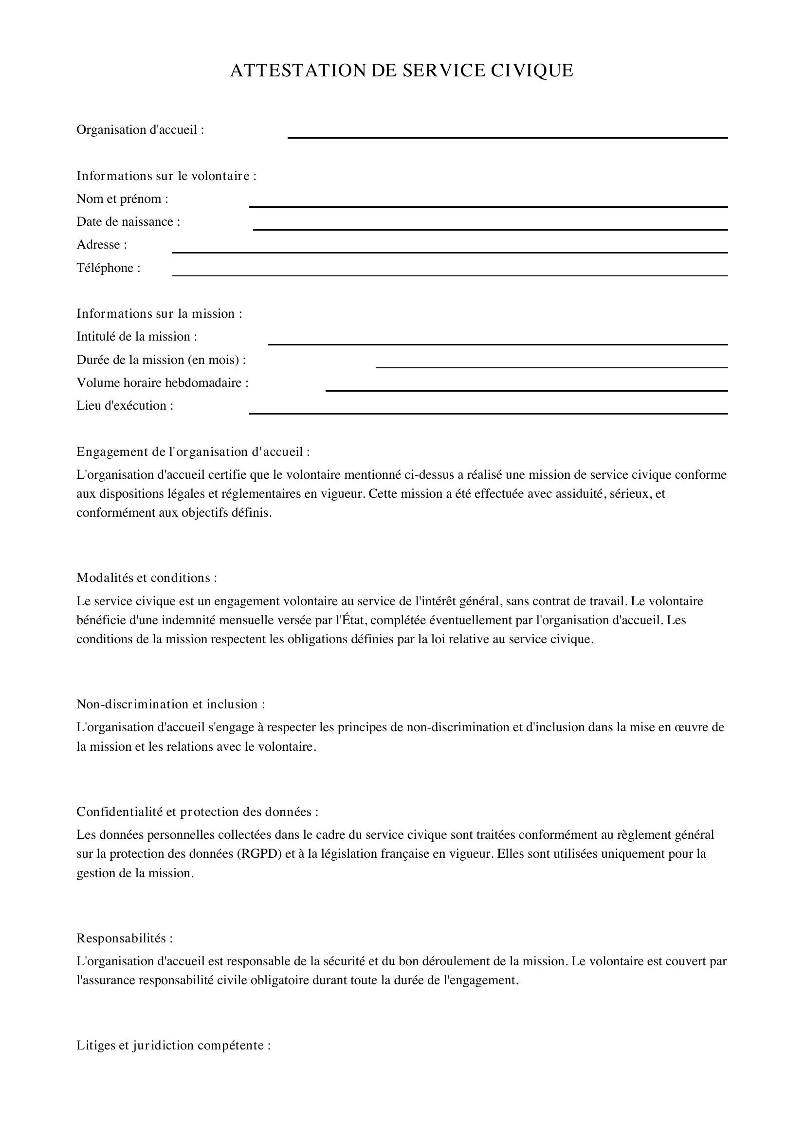 Attestation Service Civique