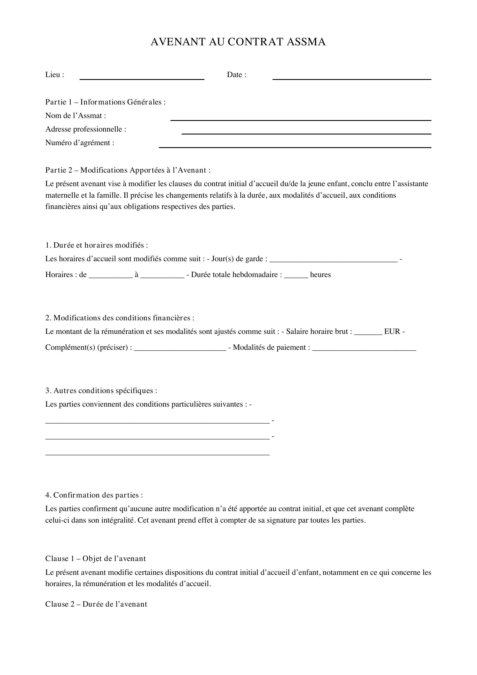 Avenant Contrat Assma