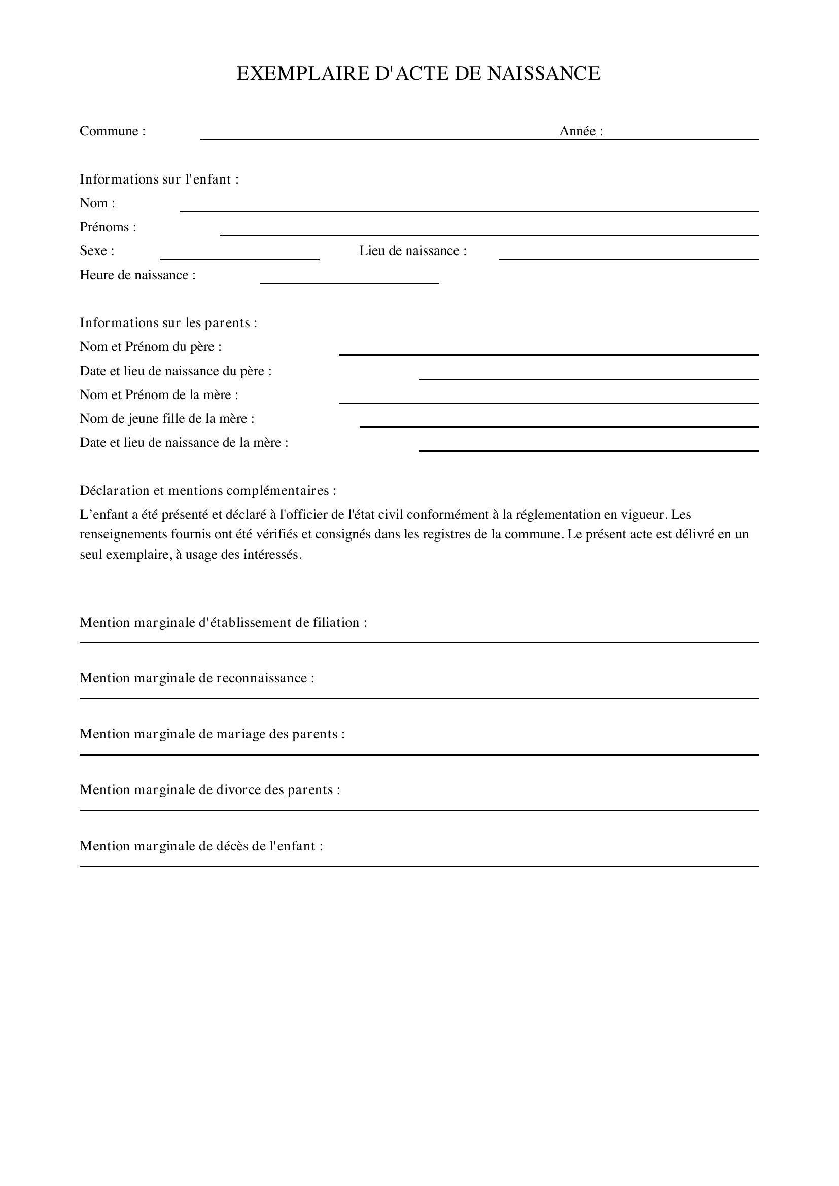 Exemple D'Acte De Naissance
