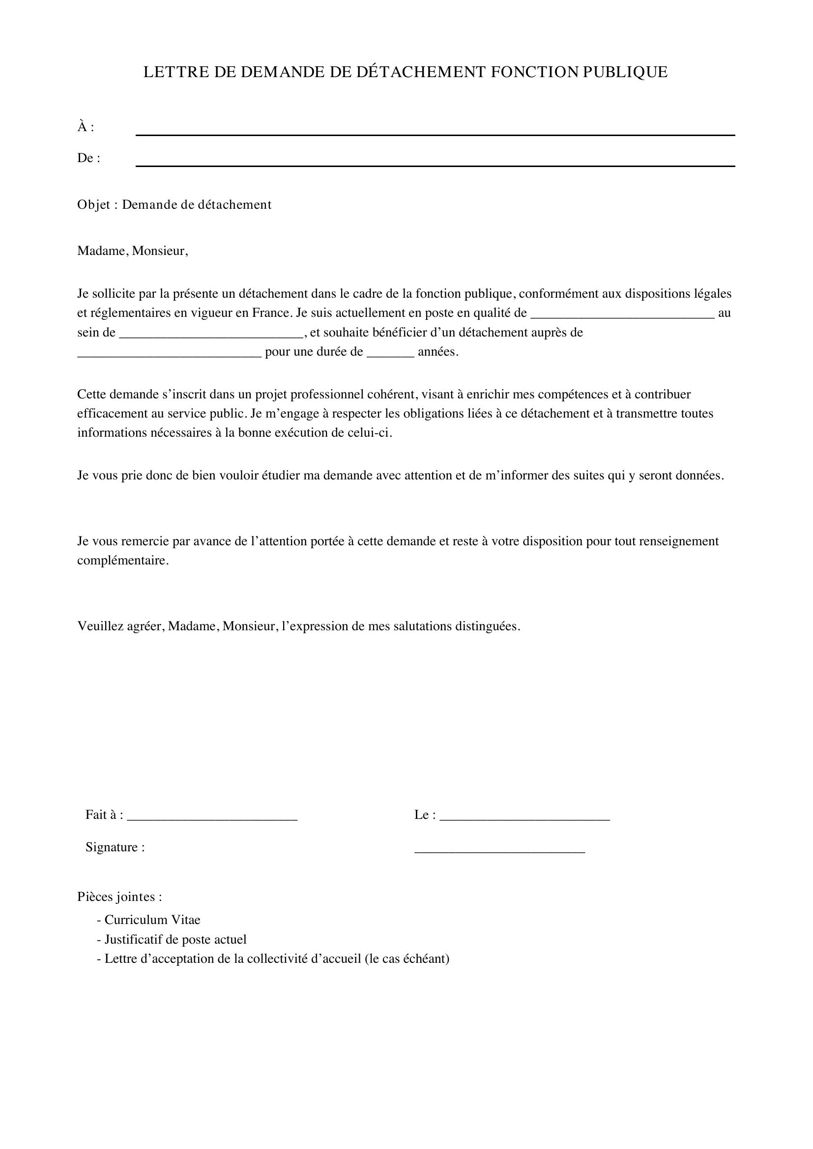 Exemple Lettre Demande De Détachement Fonction Publique