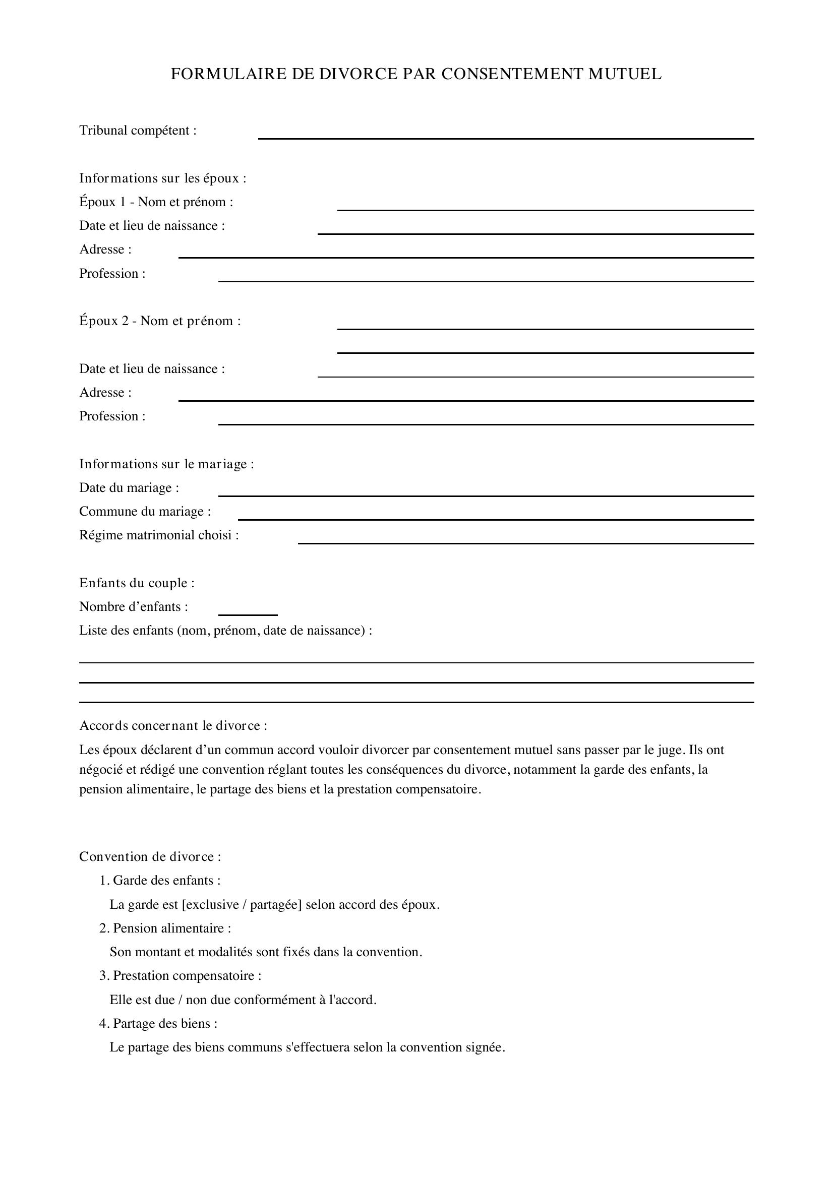 Formulaire Divorce Par Consentement Mutuel