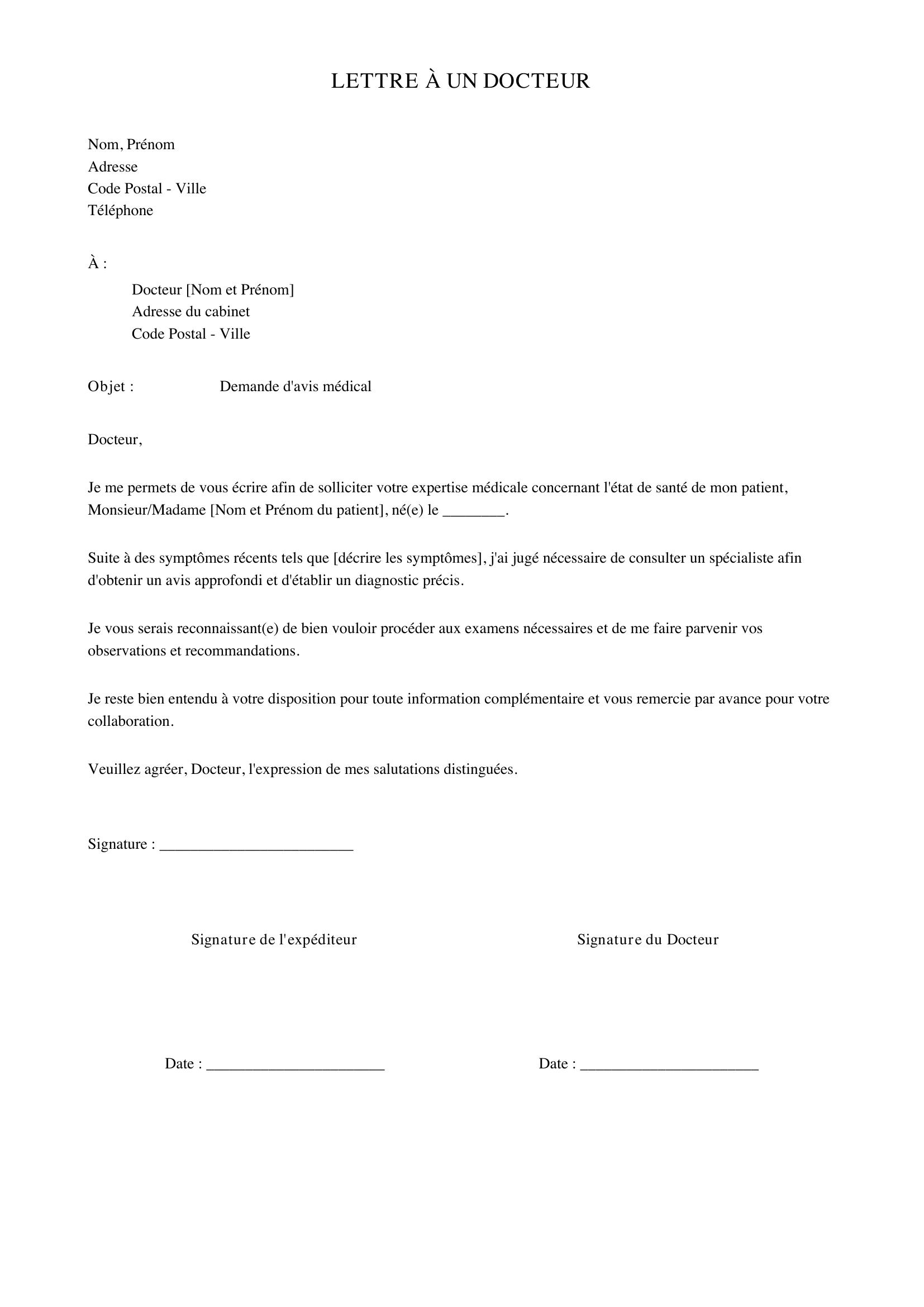 Lettre À Un Docteur Exemple