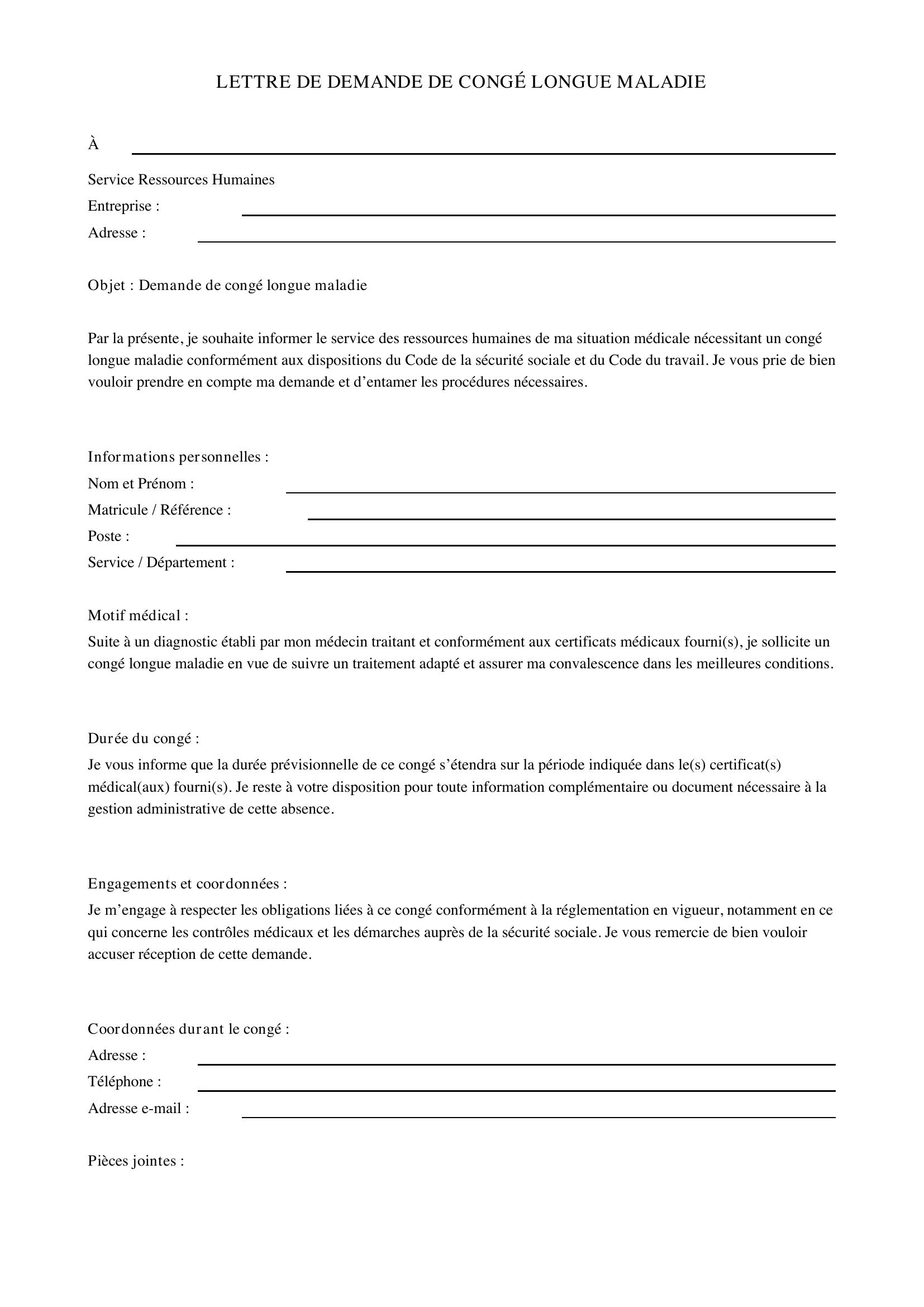 Lettre De Demande De Congé Longue Maladie