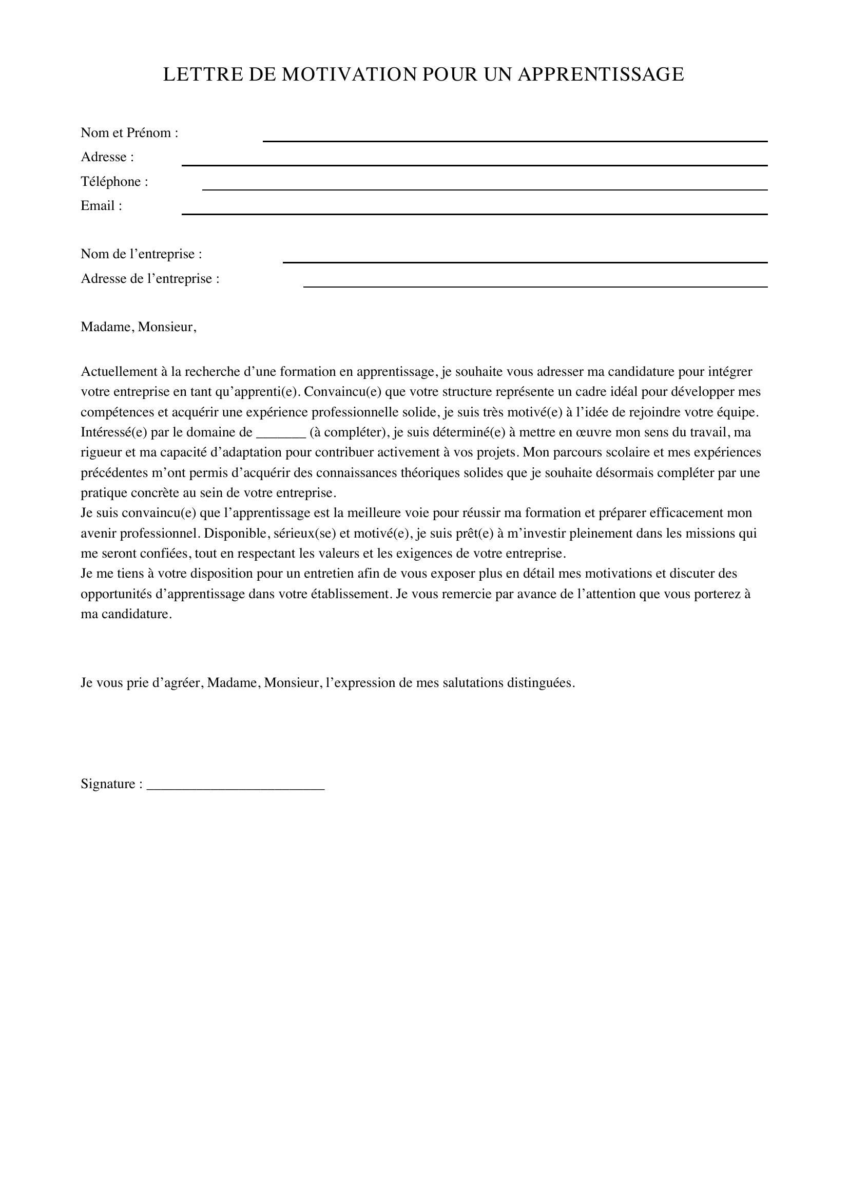 Lettre De Motivation Apprentissage