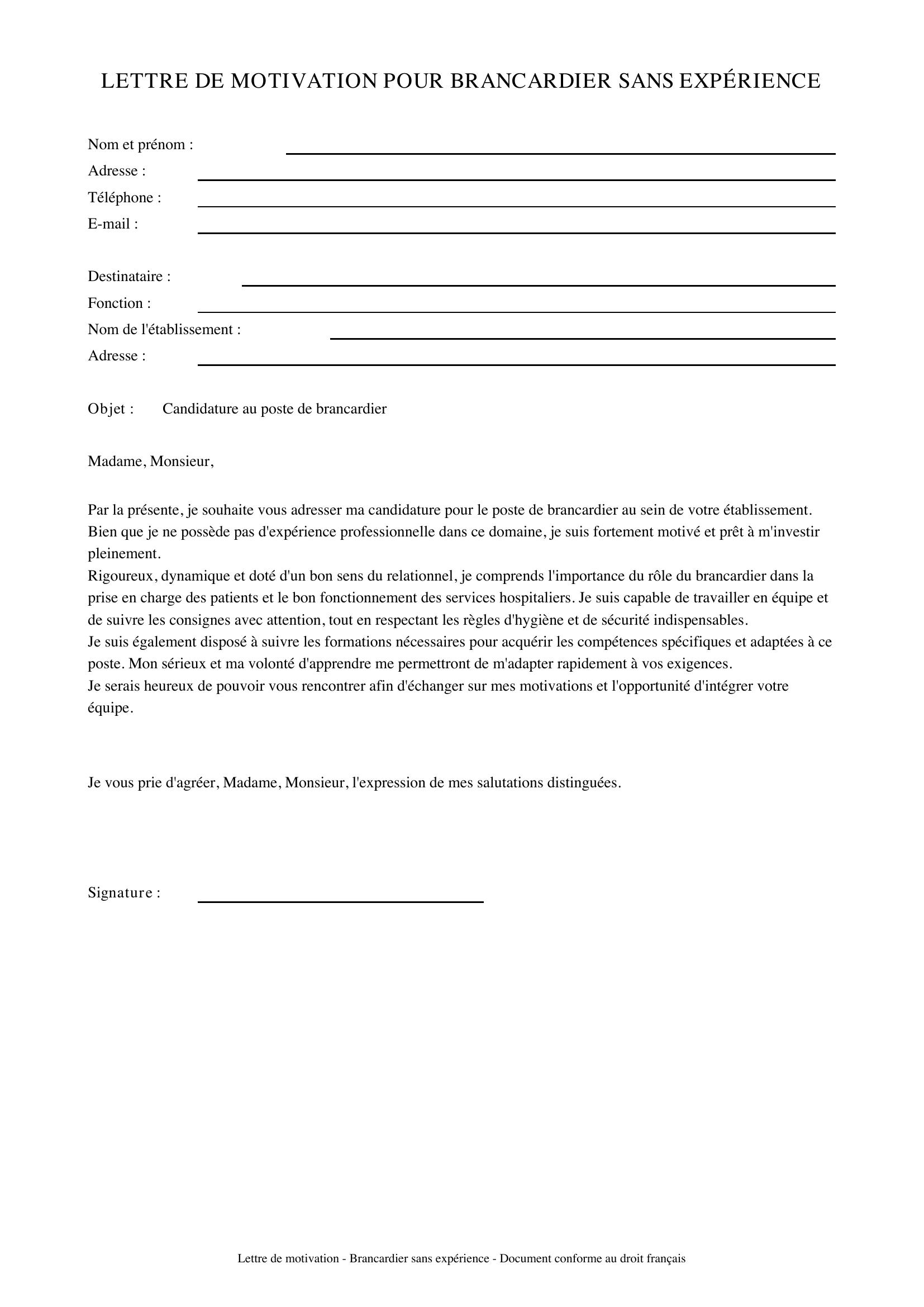 Lettre De Motivation Brancardier Sans Expérience