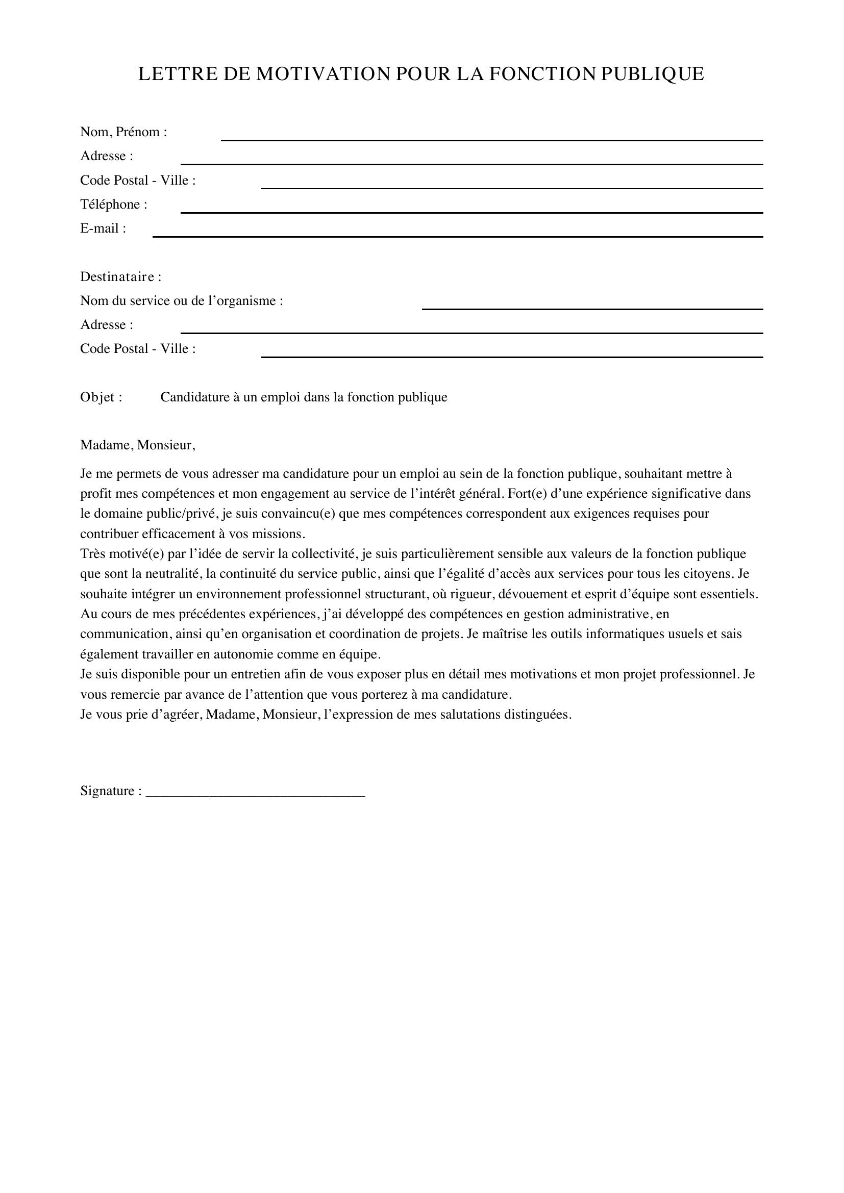 Lettre De Motivation Fonction Publique