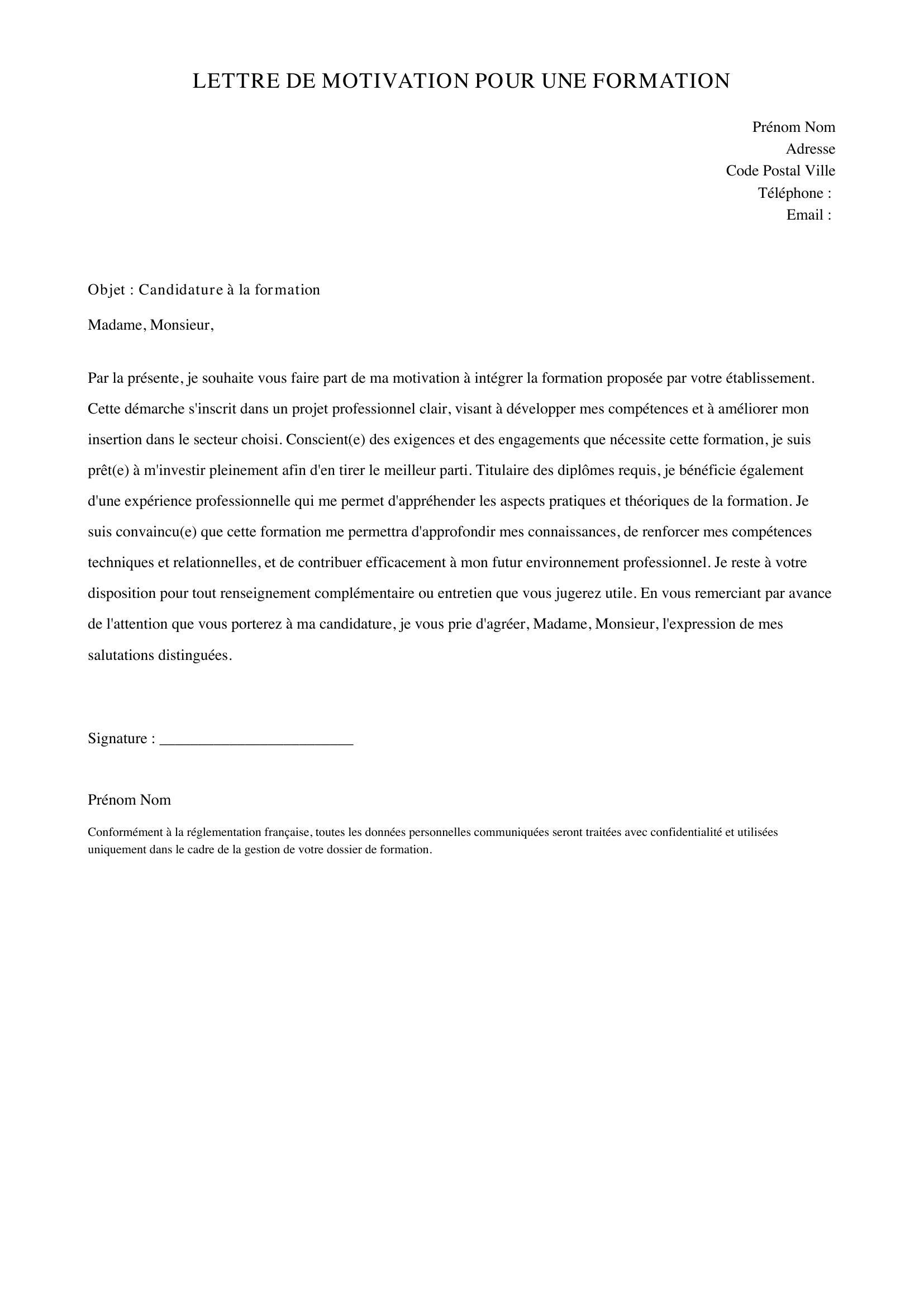 Lettre De Motivation Pour Une Formation