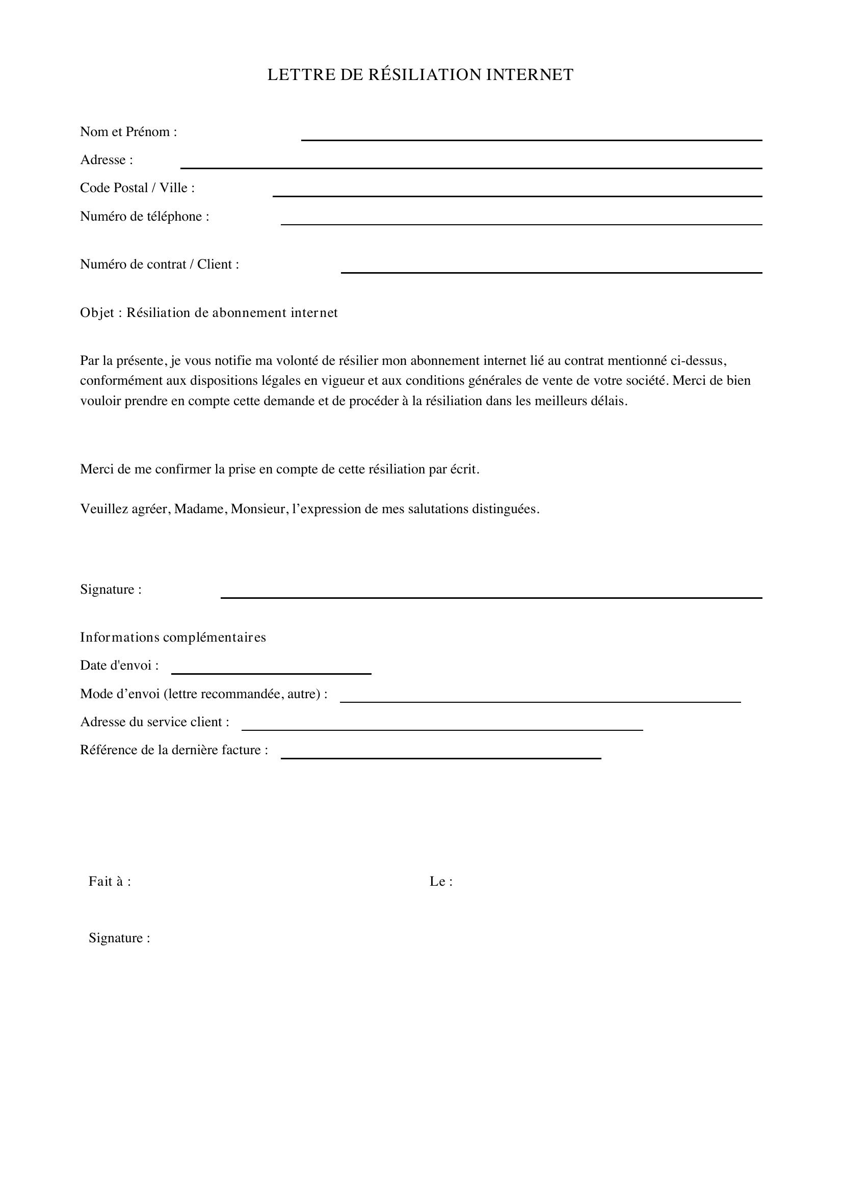 Lettre De Résiliation Internet
