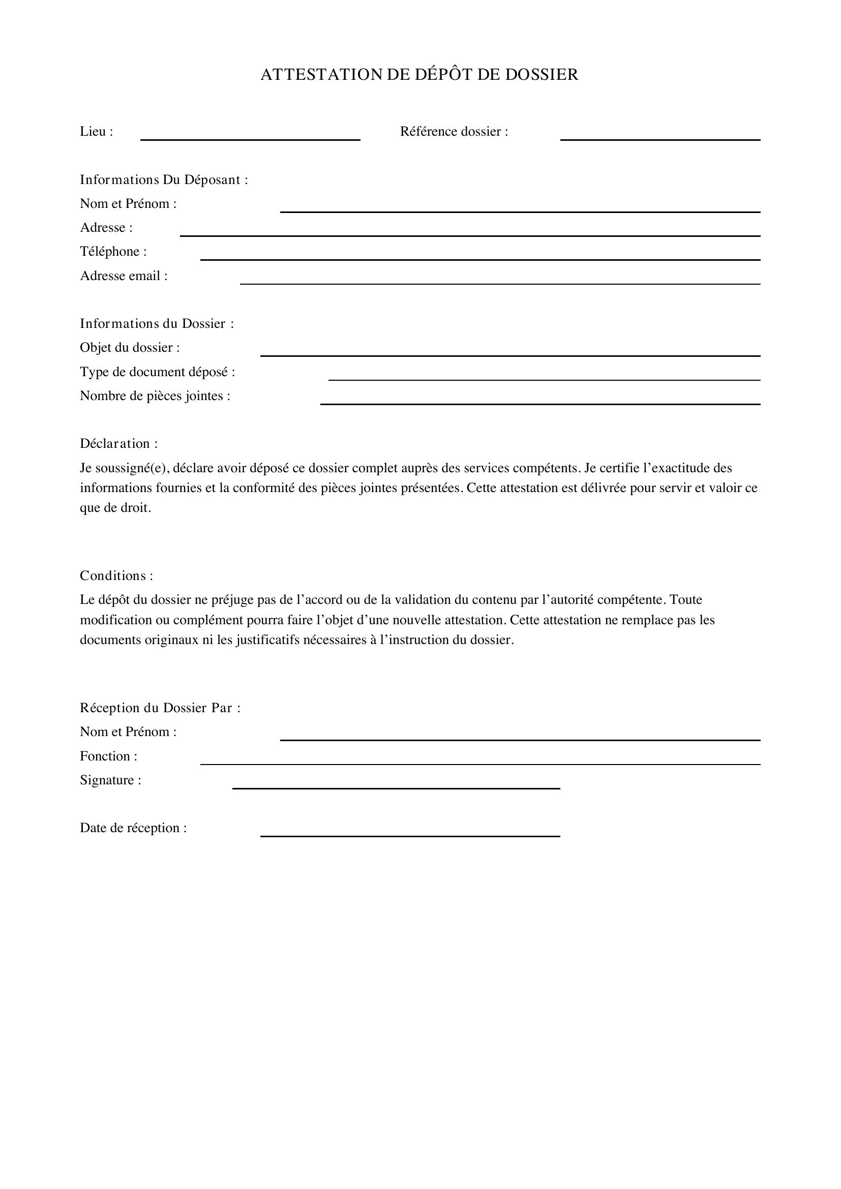 Modèle Attestation De Dépôt De Dossier