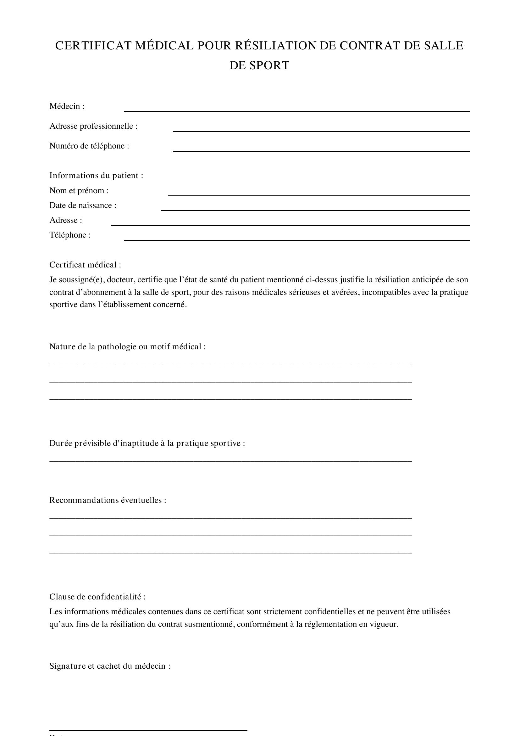 Modèle Certificat Médical Résiliation Salle De Sport