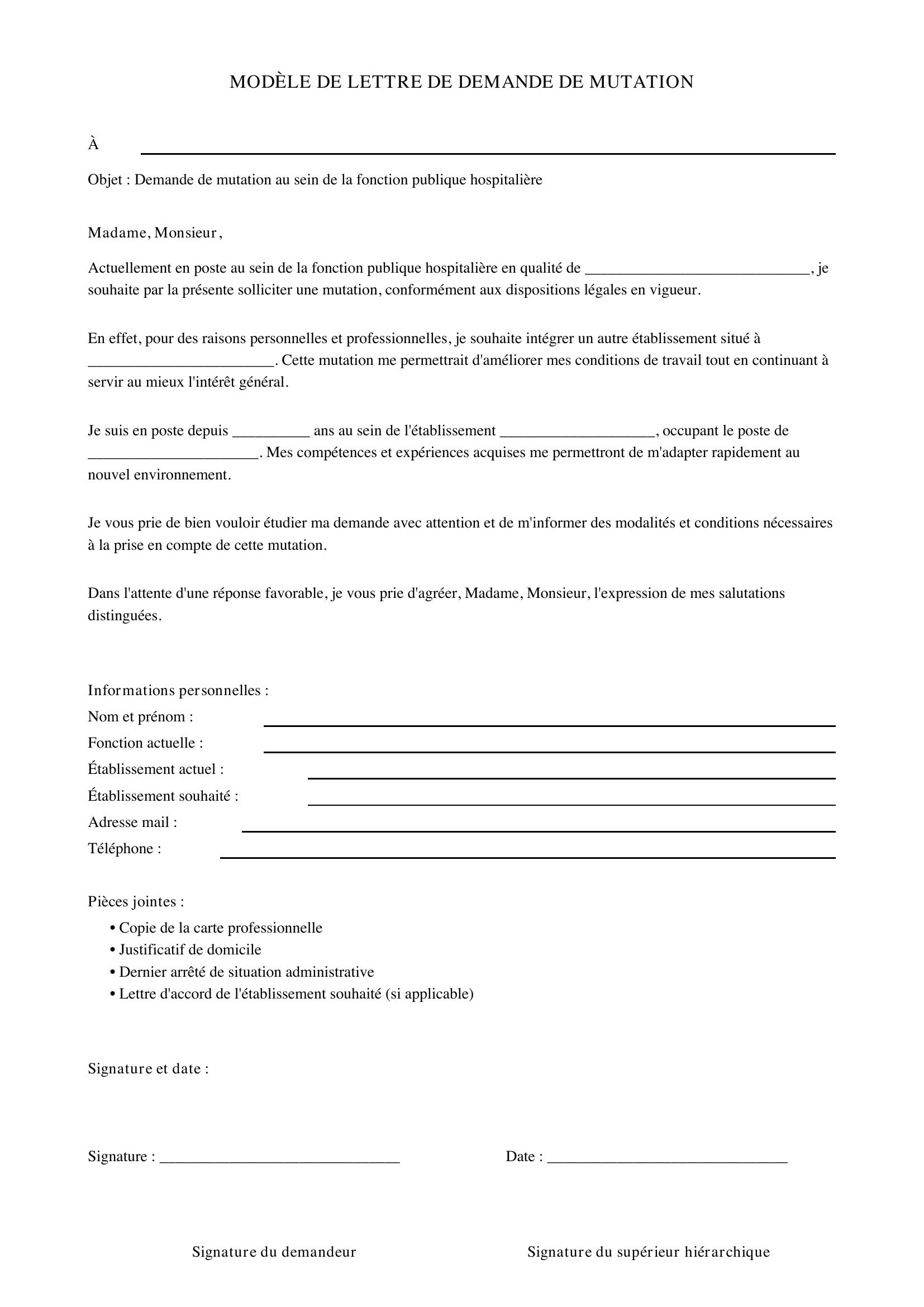 Modèle De Lettre De Demande De Mutation Fonction Publique Hospitalière