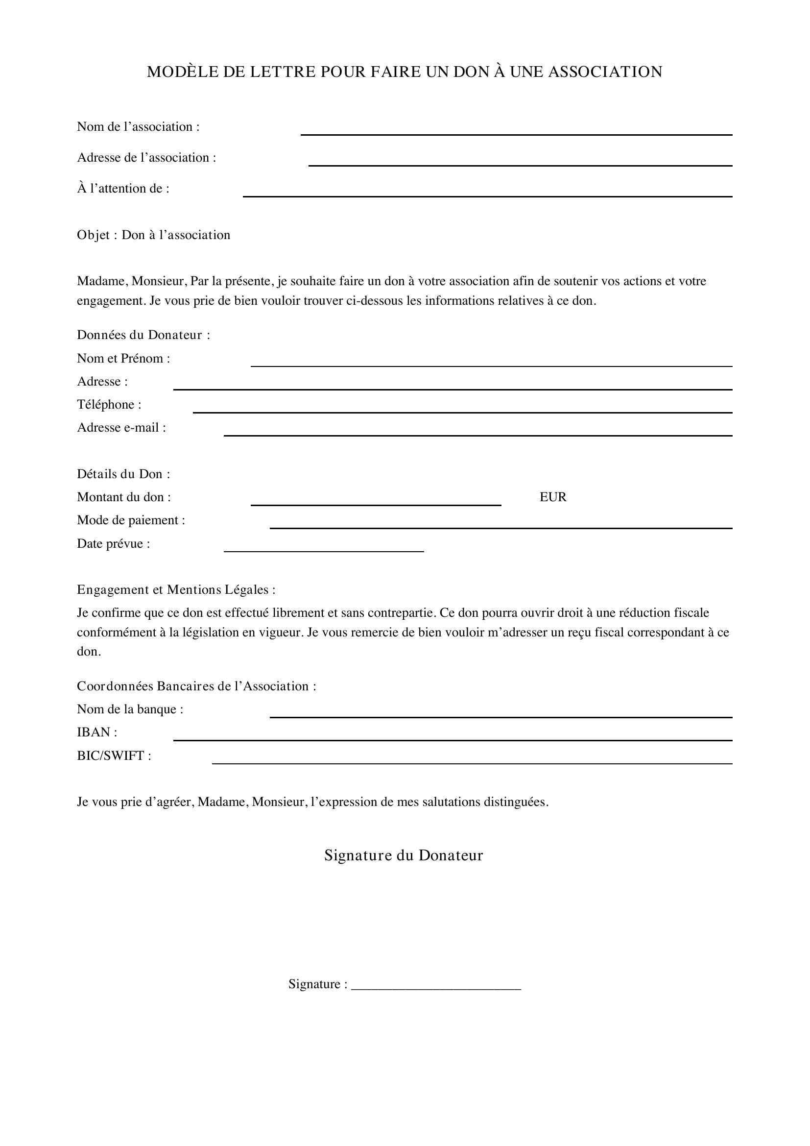 Modèle De Lettre Pour Faire Un Don À Une Association