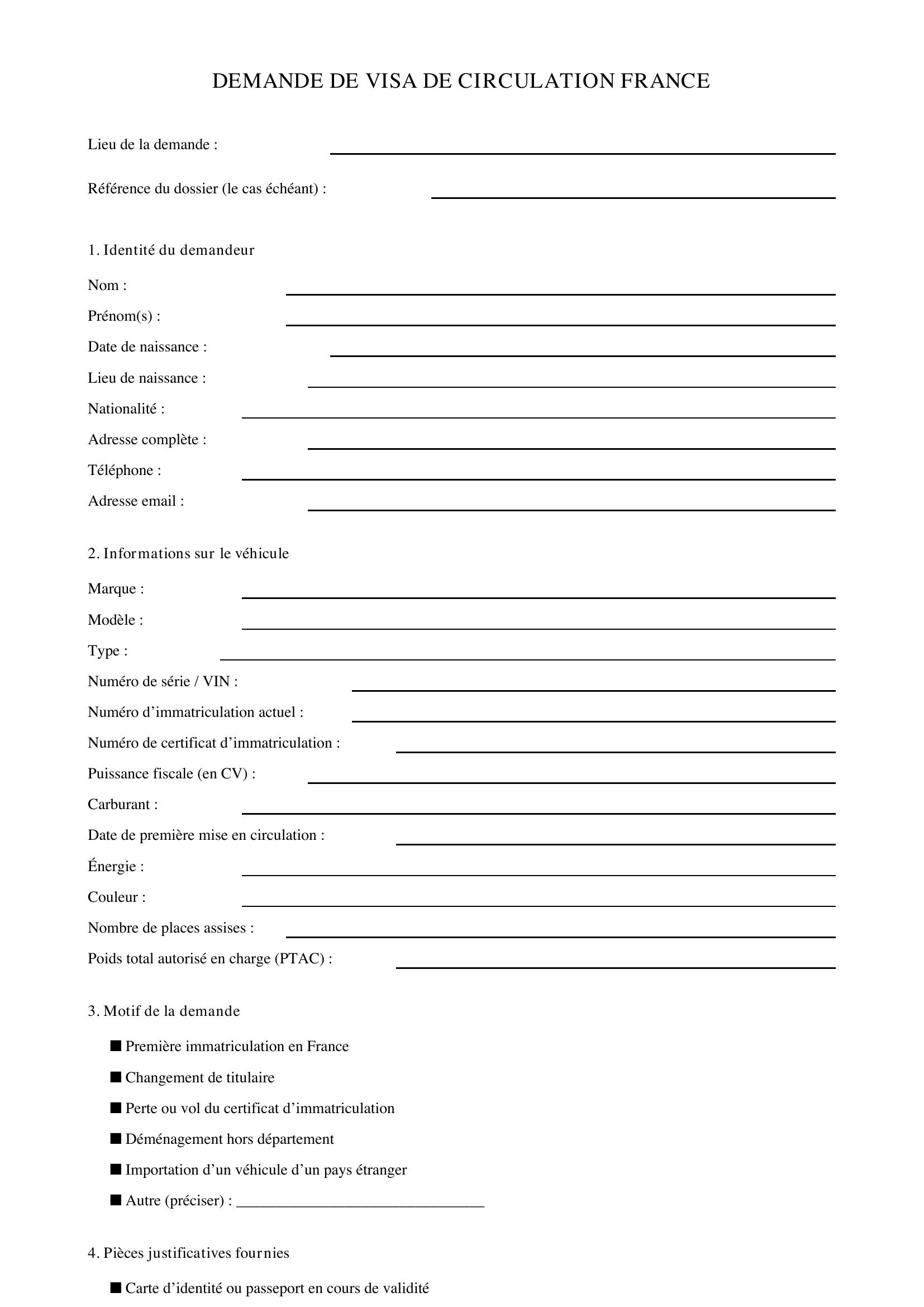 Modèle Demande De Visa De Circulation France