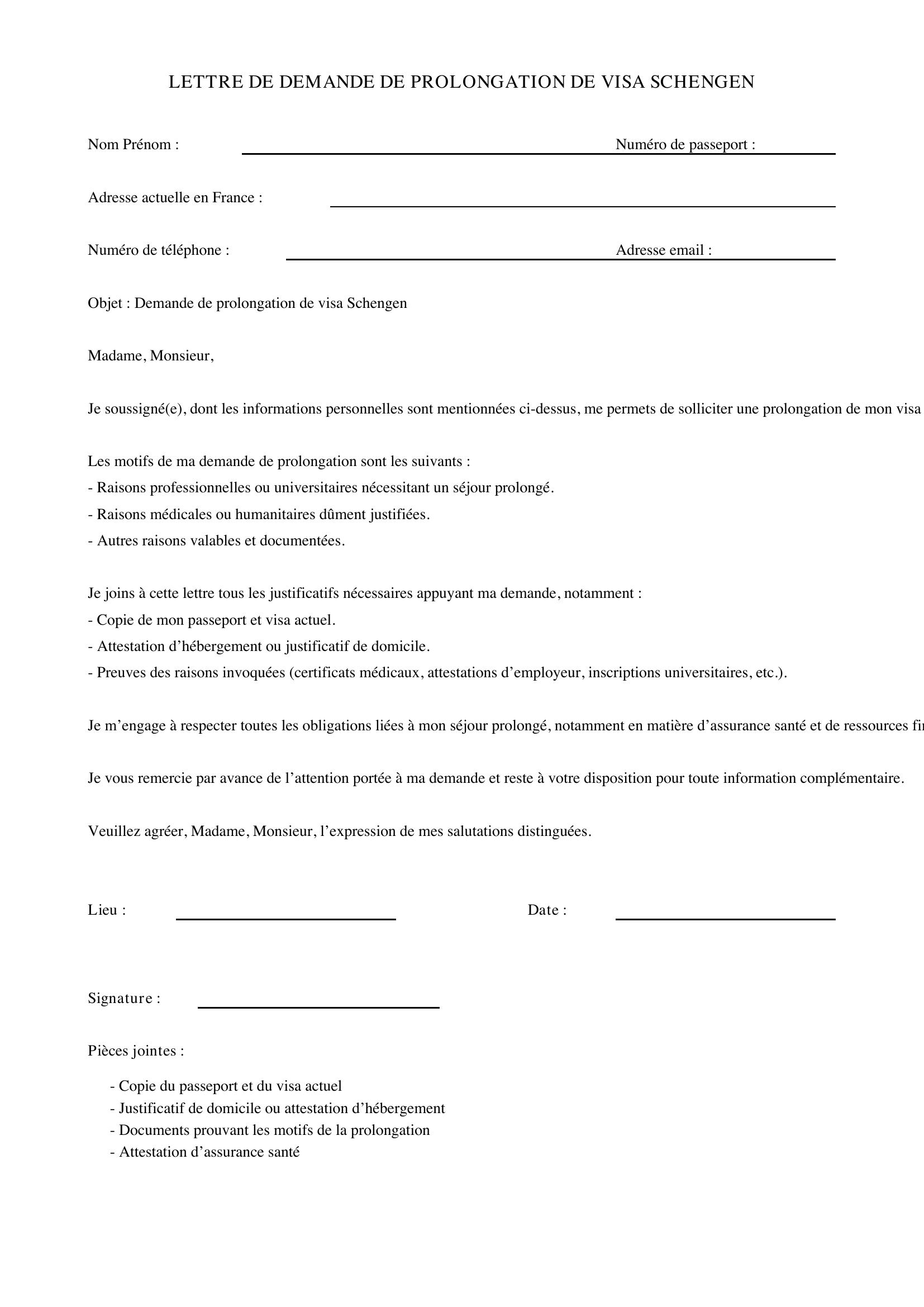 Modèle Lettre De Demande De Prolongation De Visa Schengen