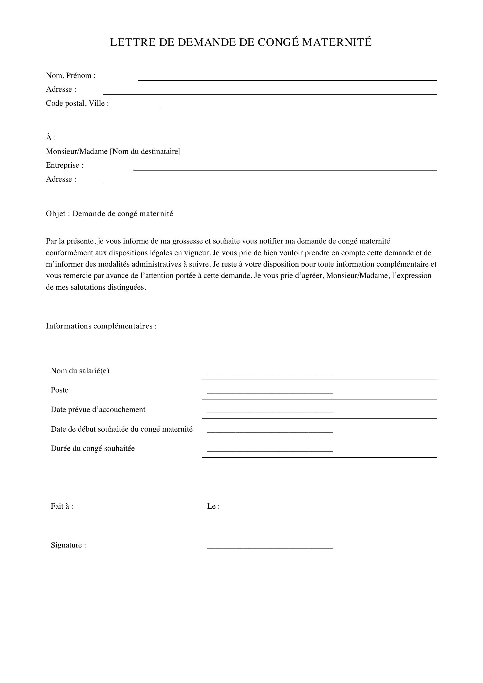 Modèle Lettre Report Congé Maternité