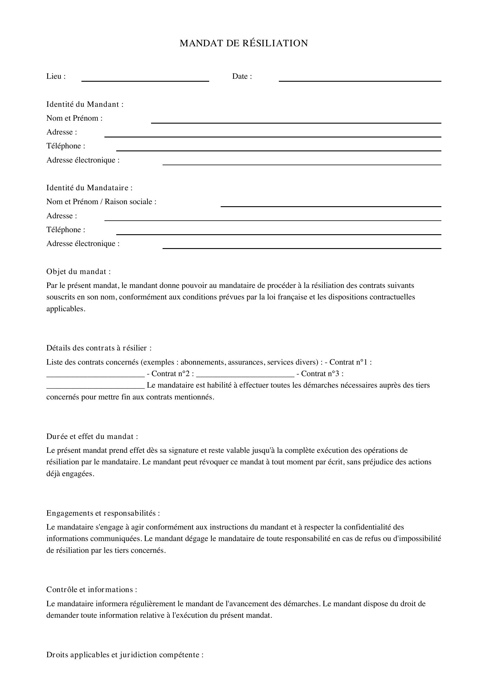 Modèle Mandat De Résiliation