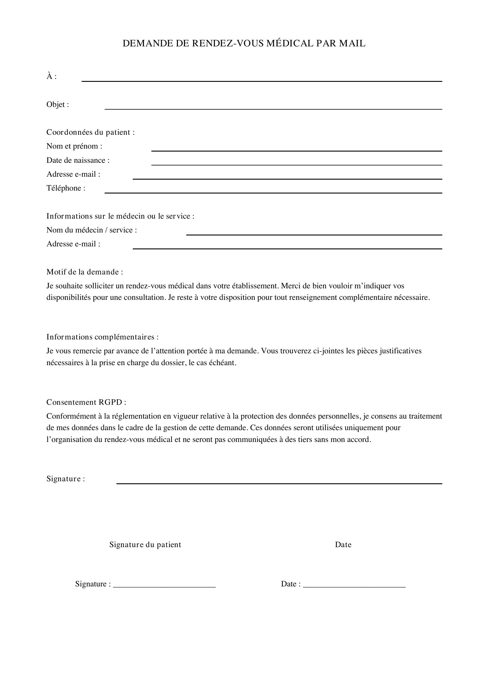 Solliciter Un Rendez-Vous Medical Par Mail